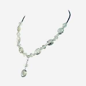 Faceted Gray Tone Clear AB Style and Black Beaded Drop Pendant Necklace